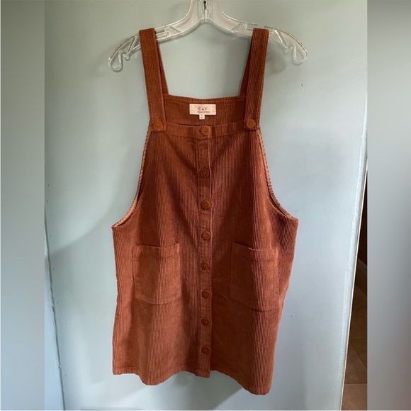 Chelsea & Violet Tan Corduroy Mini Bib Jumper Dress Size M Retro look - Picture 4 of 8